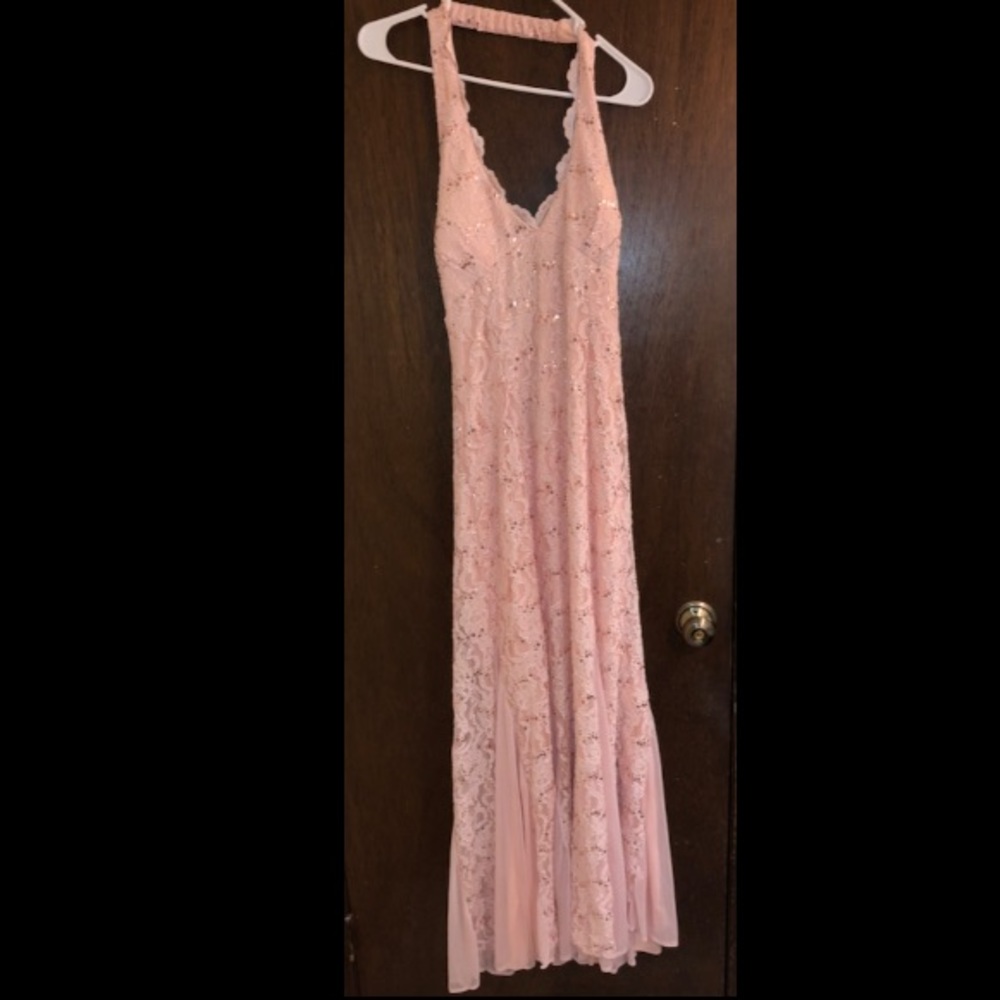 Light pink sequin prom dress